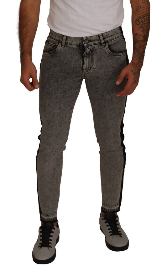 Dolce &amp; Gabbana – Enge Jeans aus Denim in Grau mit Kronenverzierung