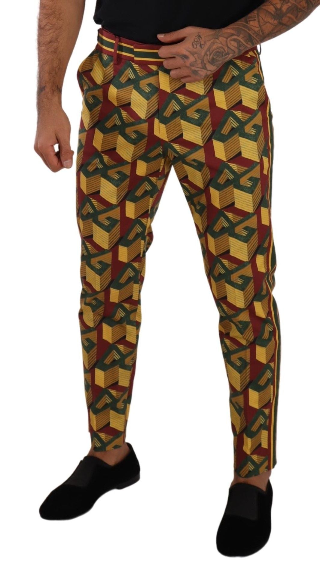 Dolce &amp; Gabbana – Mehrfarbige, konische Baumwollhose mit Logo Mania