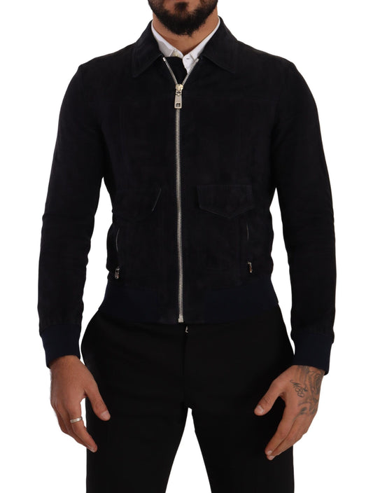 Dolce &amp; Gabbana Blaue Wildleder-Lammfell-Ledermanteljacke