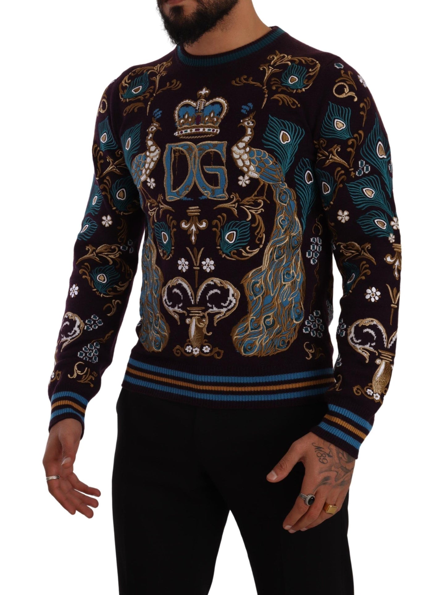 Dolce &amp; Gabbana Bordeauxfarbener Kaschmirpullover mit DG-Kronenstickerei