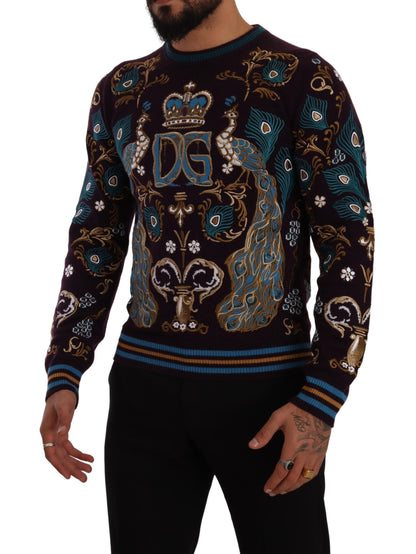 Dolce &amp; Gabbana Bordeauxfarbener Kaschmirpullover mit DG-Kronenstickerei
