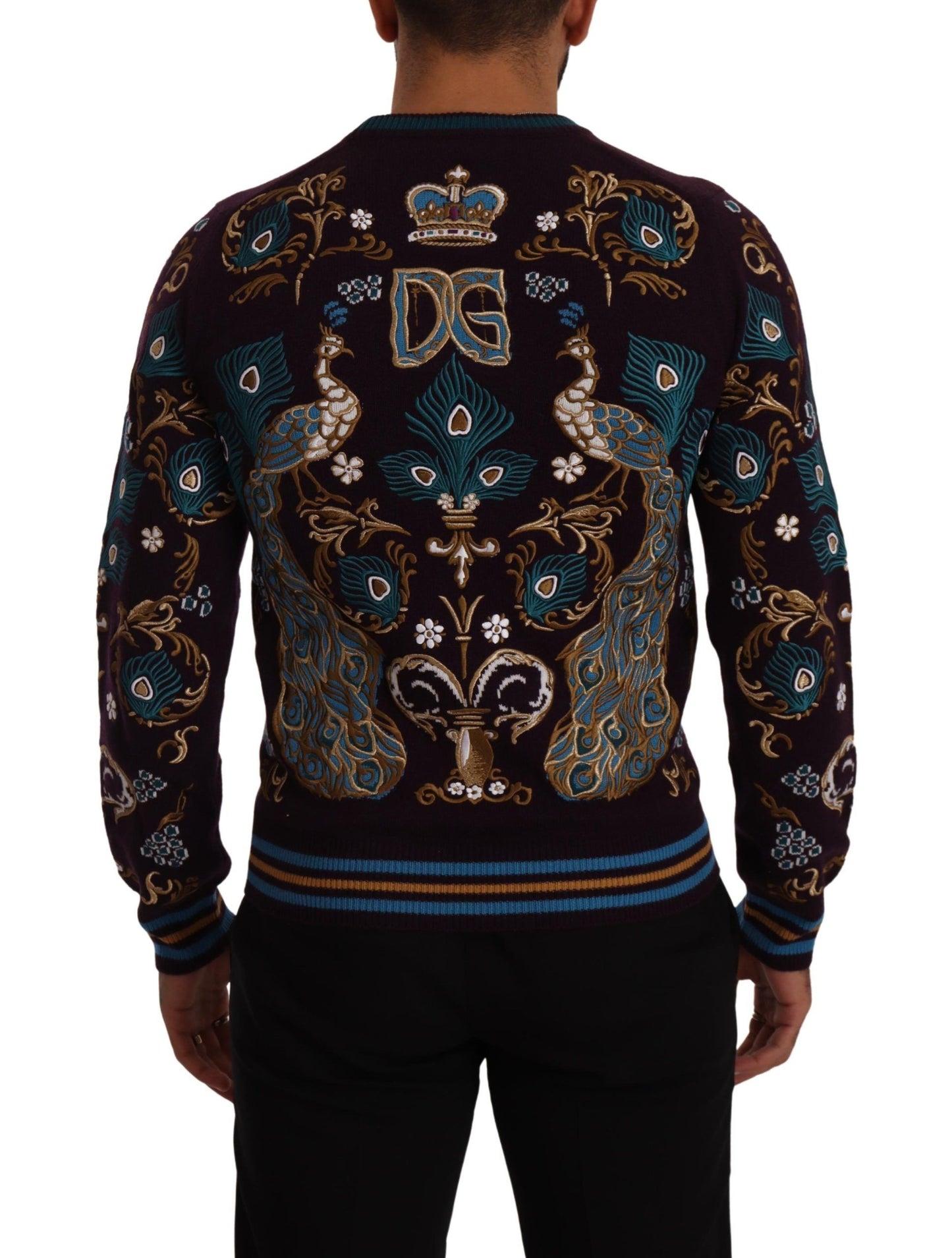 Dolce &amp; Gabbana Bordeauxfarbener Kaschmirpullover mit DG-Kronenstickerei