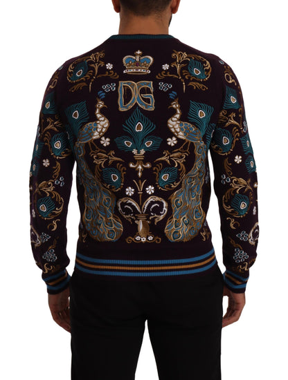 Dolce &amp; Gabbana Bordeauxfarbener Kaschmirpullover mit DG-Kronenstickerei
