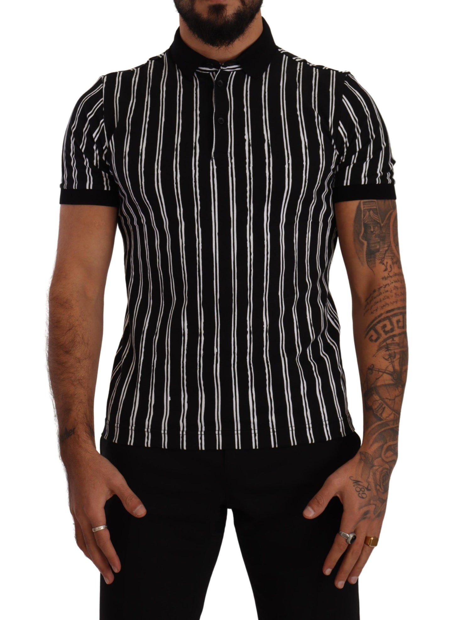 Dolce &amp; Gabbana – Schwarz-weiß gestreiftes Polo-T-Shirt mit kurzen Ärmeln