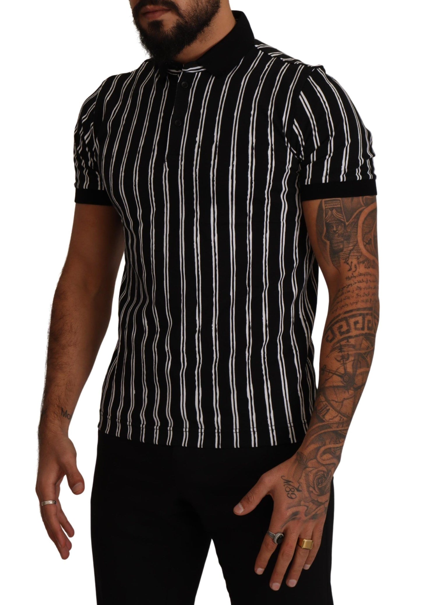 Dolce &amp; Gabbana – Schwarz-weiß gestreiftes Polo-T-Shirt mit kurzen Ärmeln