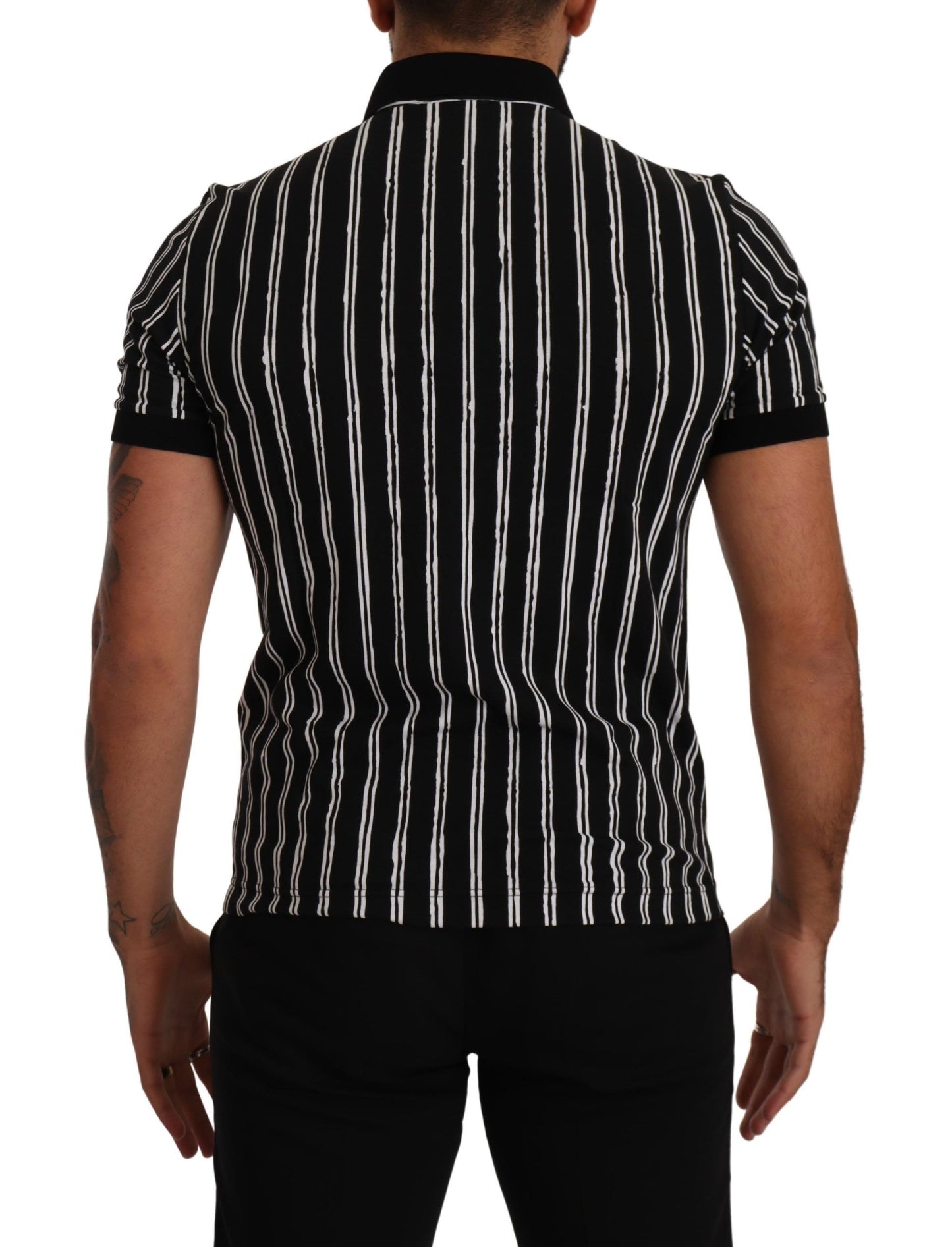 Dolce &amp; Gabbana – Schwarz-weiß gestreiftes Polo-T-Shirt mit kurzen Ärmeln
