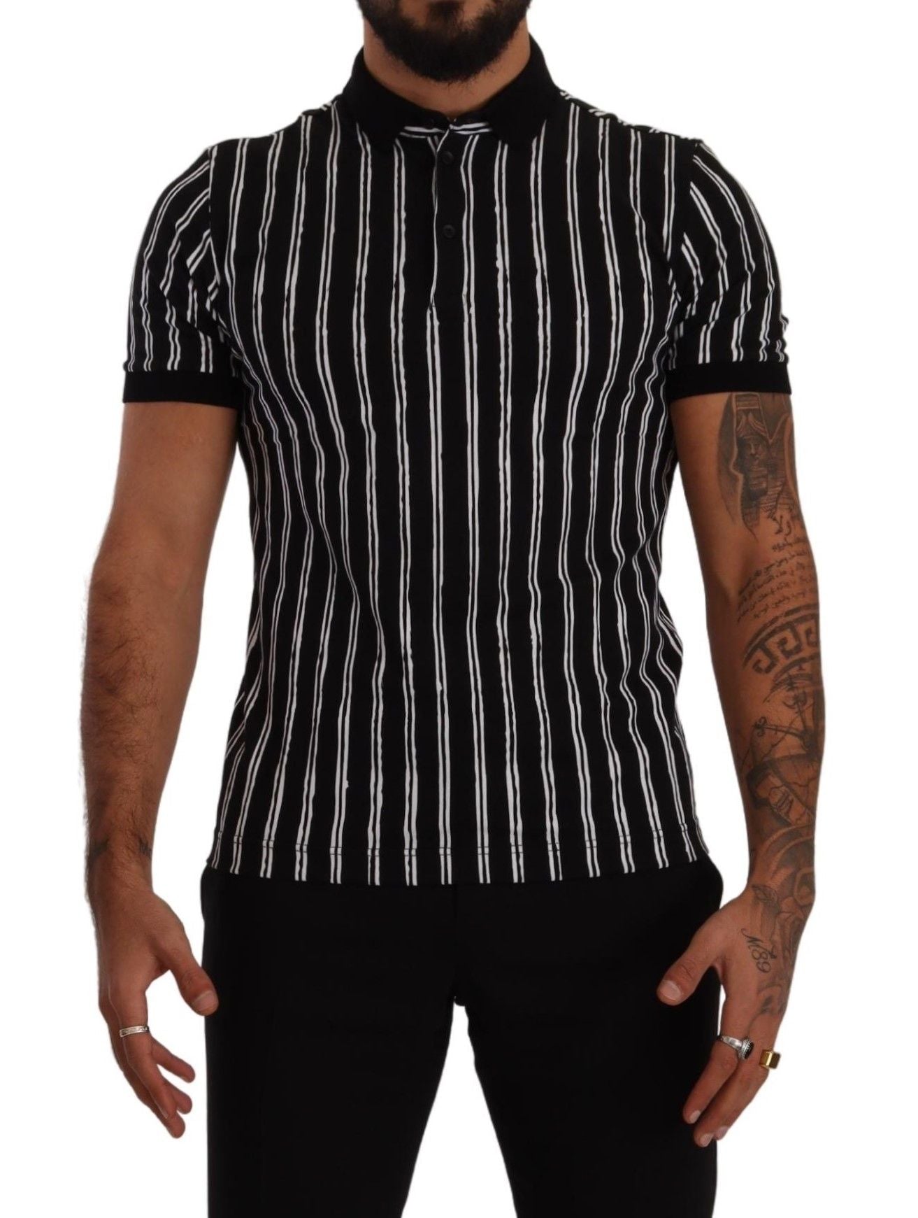 Dolce &amp; Gabbana – Schwarz-weiß gestreiftes Polo-T-Shirt mit kurzen Ärmeln