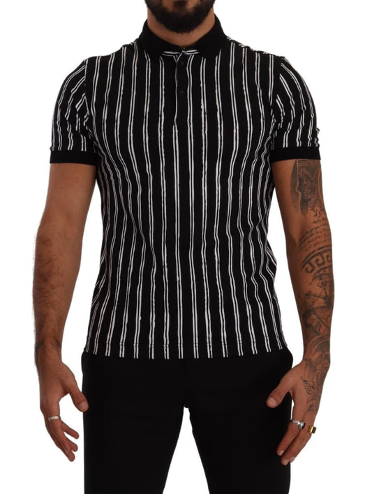 Dolce &amp; Gabbana – Schwarz-weiß gestreiftes Polo-T-Shirt mit kurzen Ärmeln