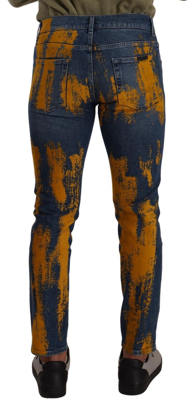 Dolce &amp; Gabbana Blau Gelb Farbstoff Baumwolle Skinny Herren Denim Jeans