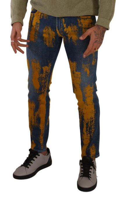 Dolce &amp; Gabbana Blau Gelb Farbstoff Baumwolle Skinny Herren Denim Jeans
