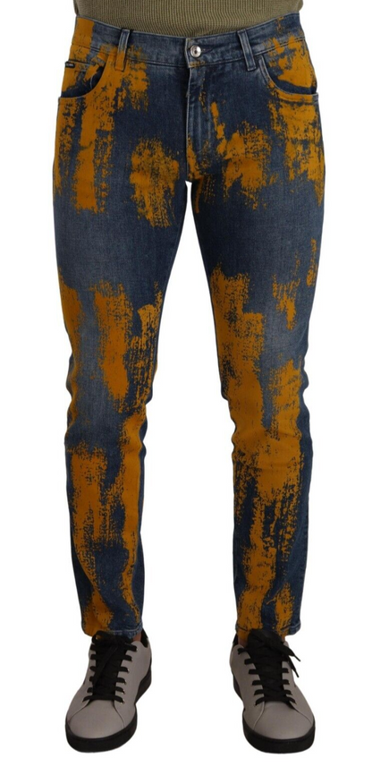 Dolce &amp; Gabbana Blau Gelb Farbstoff Baumwolle Skinny Herren Denim Jeans