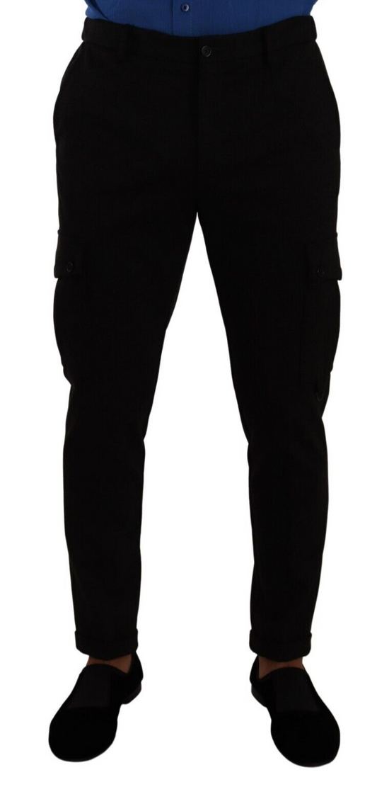 Dolce &amp; Gabbana – Enge Cargohose aus schwarzer Viskose
