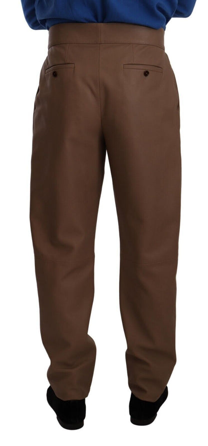 Dolce &amp; Gabbana – Braune, konische Hose aus Leder mit hoher Taille