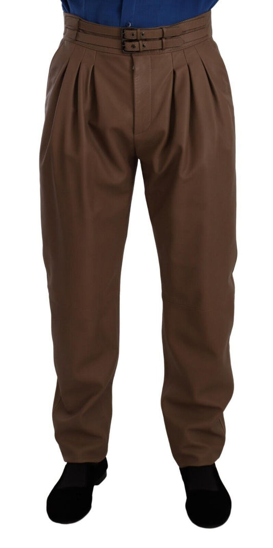 Dolce &amp; Gabbana – Braune, konische Hose aus Leder mit hoher Taille