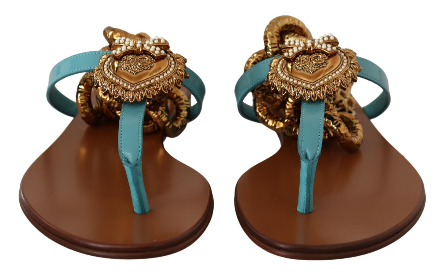 Dolce &amp; Gabbana – Devotion – Flache Sandalen aus blauem Leder