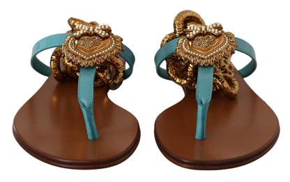 Dolce &amp; Gabbana – Devotion – Flache Sandalen aus blauem Leder
