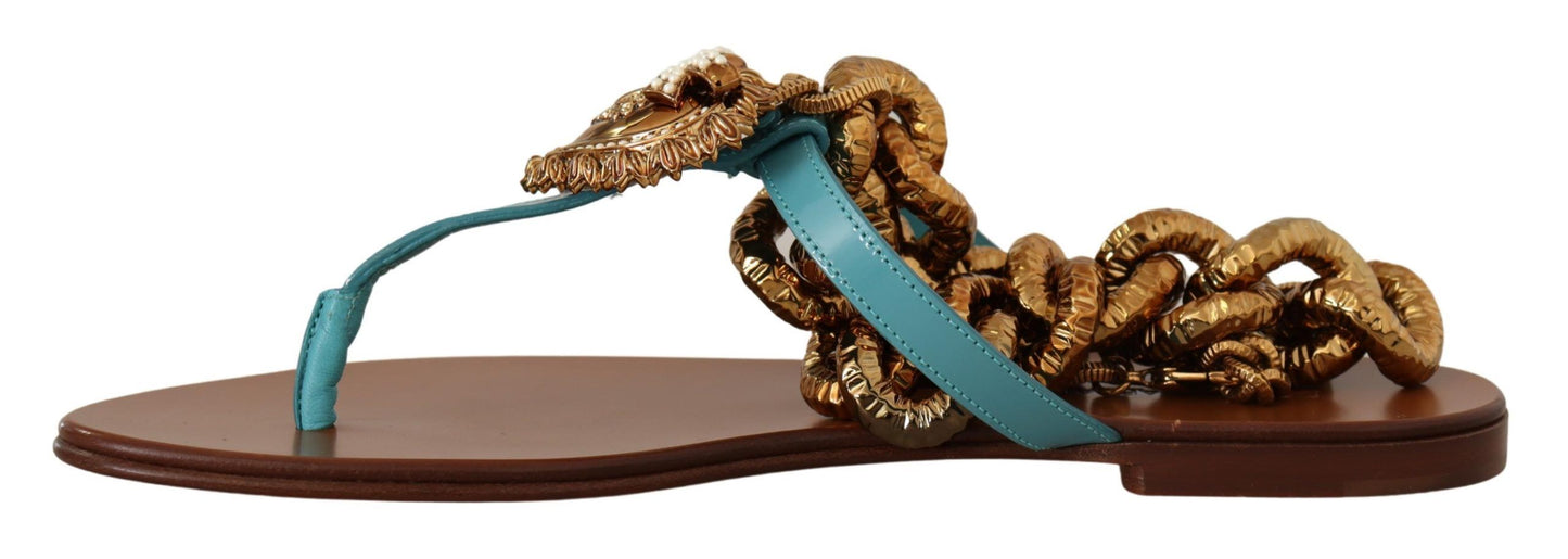 Dolce &amp; Gabbana – Devotion – Flache Sandalen aus blauem Leder