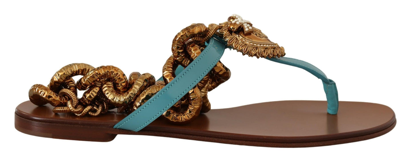 Dolce &amp; Gabbana – Devotion – Flache Sandalen aus blauem Leder