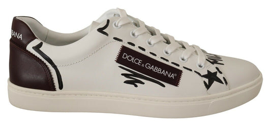 Dolce &amp; Gabbana – Niedrige Sneakers aus weißem Bordeauxleder