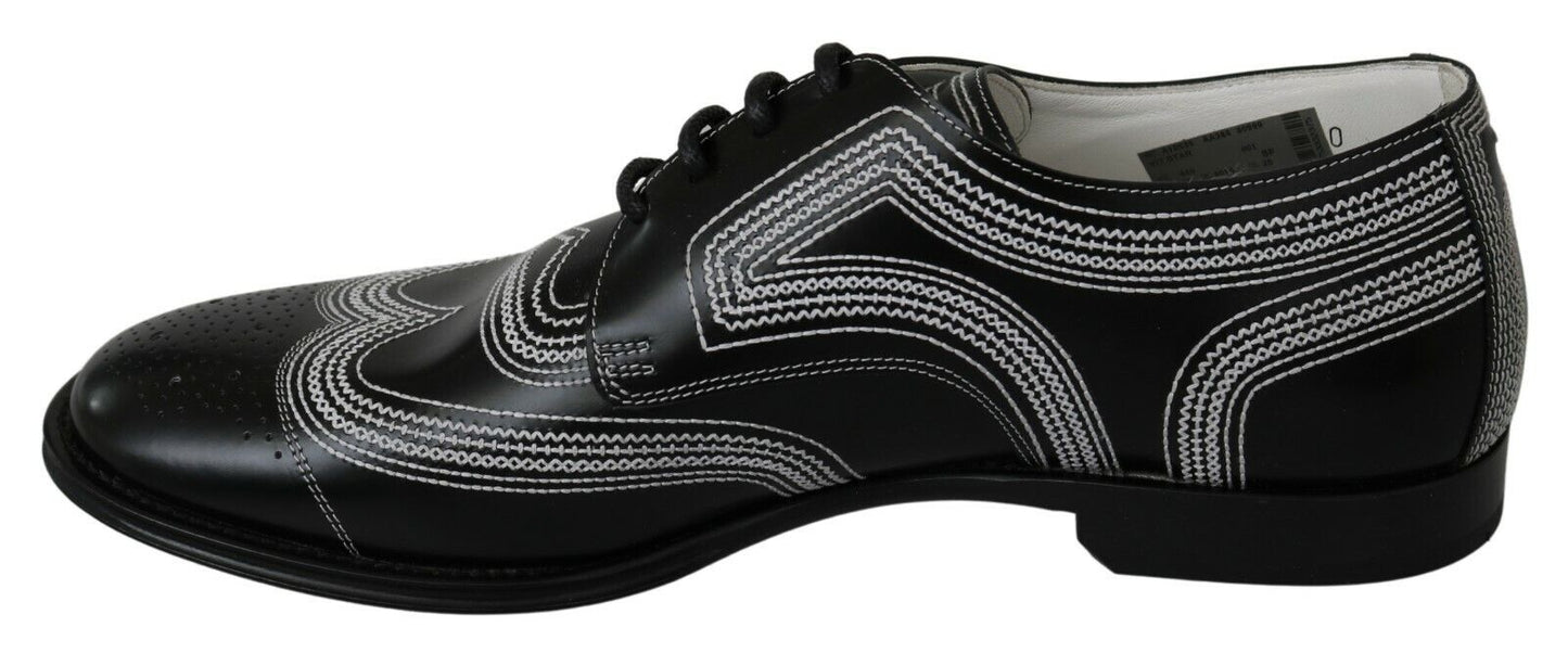 Dolce &amp; Gabbana – Formelle Derby-Schuhe aus schwarzem Leder mit weißer Spitze