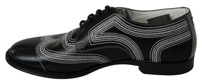 Dolce &amp; Gabbana – Formelle Derby-Schuhe aus schwarzem Leder mit weißer Spitze