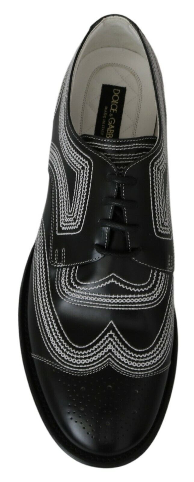 Dolce &amp; Gabbana – Formelle Derby-Schuhe aus schwarzem Leder mit weißer Spitze