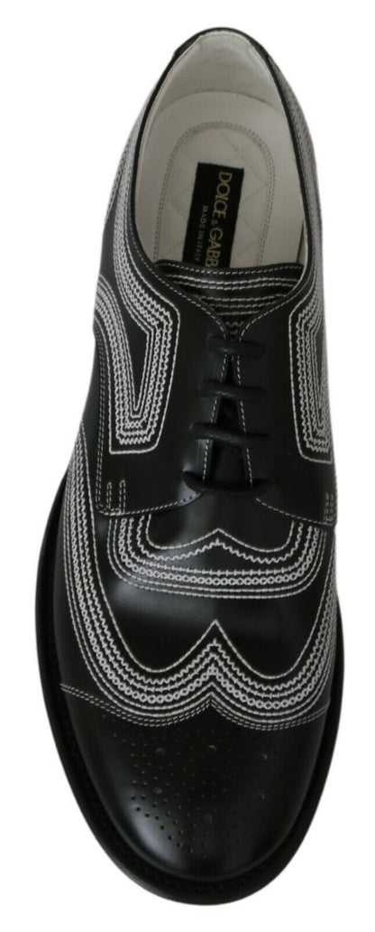 Dolce &amp; Gabbana – Formelle Derby-Schuhe aus schwarzem Leder mit weißer Spitze