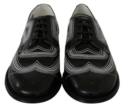 Dolce &amp; Gabbana – Formelle Derby-Schuhe aus schwarzem Leder mit weißer Spitze