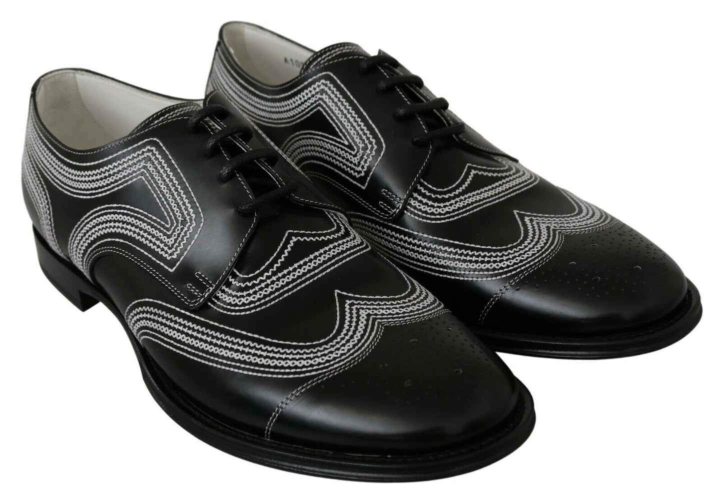 Dolce &amp; Gabbana – Formelle Derby-Schuhe aus schwarzem Leder mit weißer Spitze