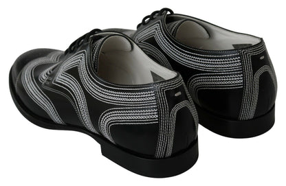 Dolce &amp; Gabbana – Formelle Derby-Schuhe aus schwarzem Leder mit weißer Spitze