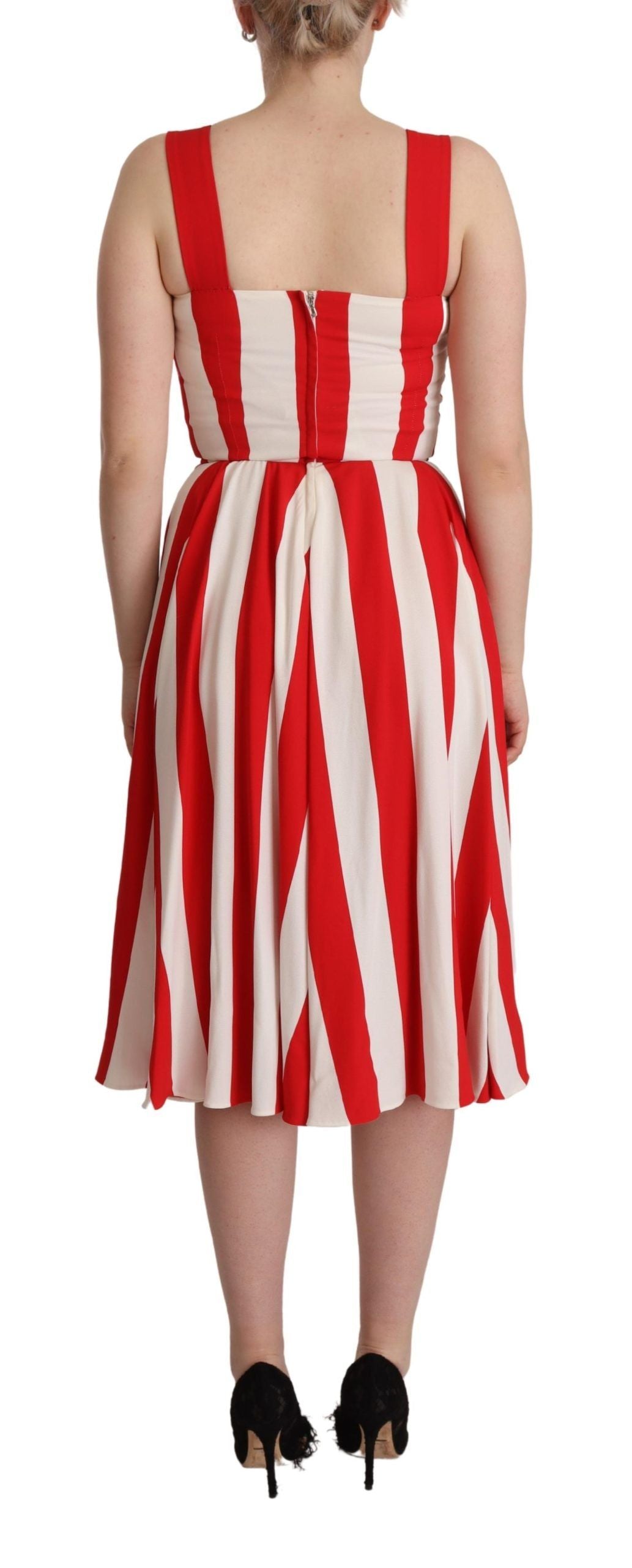 Dolce &amp; Gabbana – Weiß-rotes Stretch-Etuikleid in A-Linie