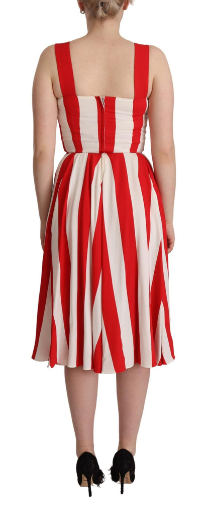 Dolce &amp; Gabbana – Weiß-rotes Stretch-Etuikleid in A-Linie
