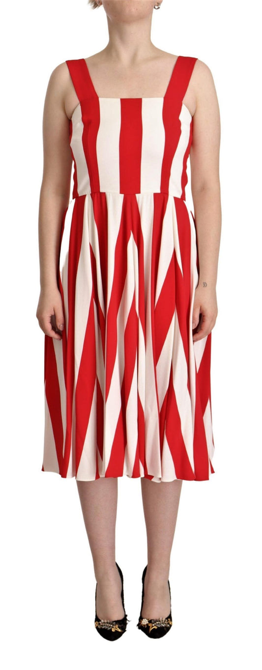 Dolce &amp; Gabbana – Weiß-rotes Stretch-Etuikleid in A-Linie
