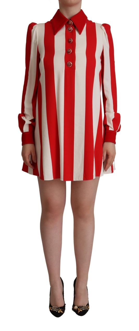 Dolce &amp; Gabbana – Weißes, rotes Stretch-Minihemdkleid