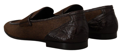 Dolce &amp; Gabbana Schuhe Kleid Loafers Braun Leder Slip Schuhe