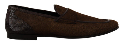 Dolce &amp; Gabbana Schuhe Kleid Loafers Braun Leder Slip Schuhe