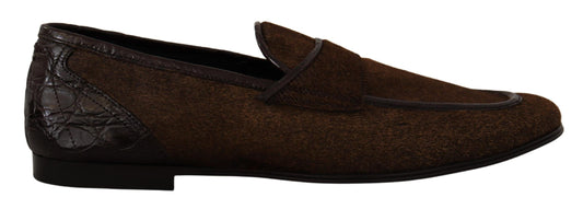 Dolce &amp; Gabbana Schuhe Kleid Loafers Braun Leder Slip Schuhe