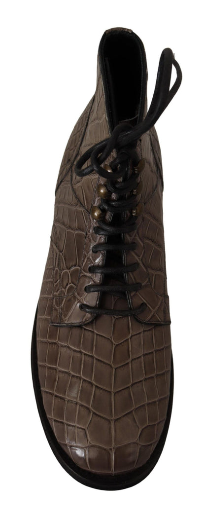 Dolce &amp; Gabbana – Graue Derby-Stiefel aus Krokodilleder