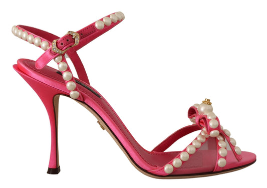 Dolce &amp; Gabbana Rosa Satin Weiße Perlen Kristalle Heels Schuhe