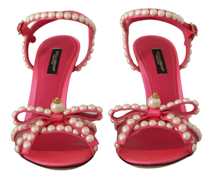 Dolce &amp; Gabbana Rosa Satin Weiße Perlen Kristalle Heels Schuhe