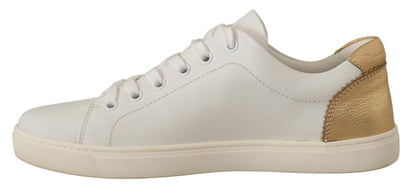 Dolce &amp; Gabbana – Niedrige Sneakers aus weißem und goldenem Leder