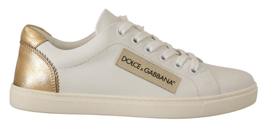 Dolce &amp; Gabbana – Niedrige Sneakers aus weißem und goldenem Leder