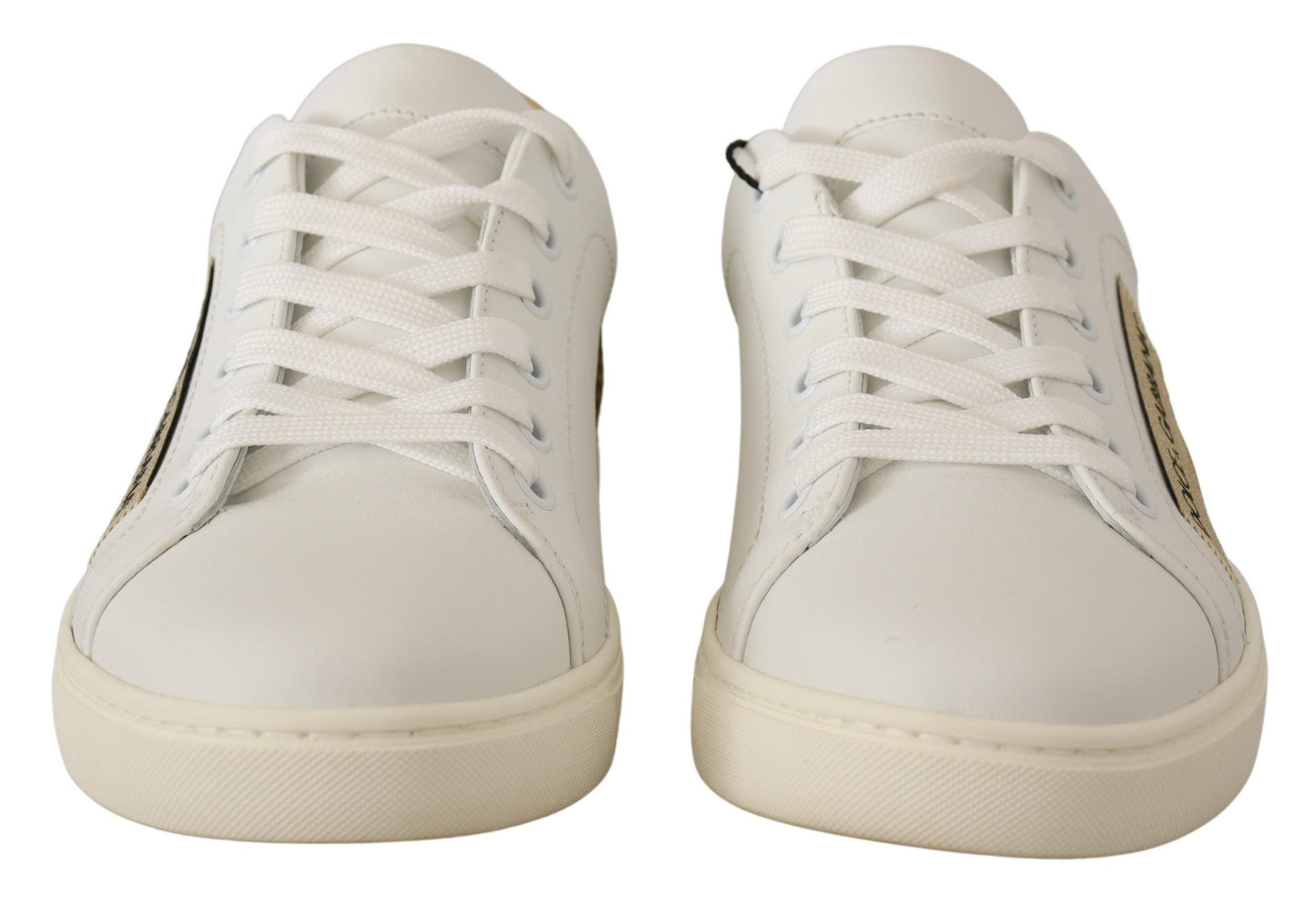 Dolce &amp; Gabbana – Niedrige Sneakers aus weißem und goldenem Leder