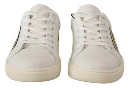 Dolce &amp; Gabbana – Niedrige Sneakers aus weißem und goldenem Leder
