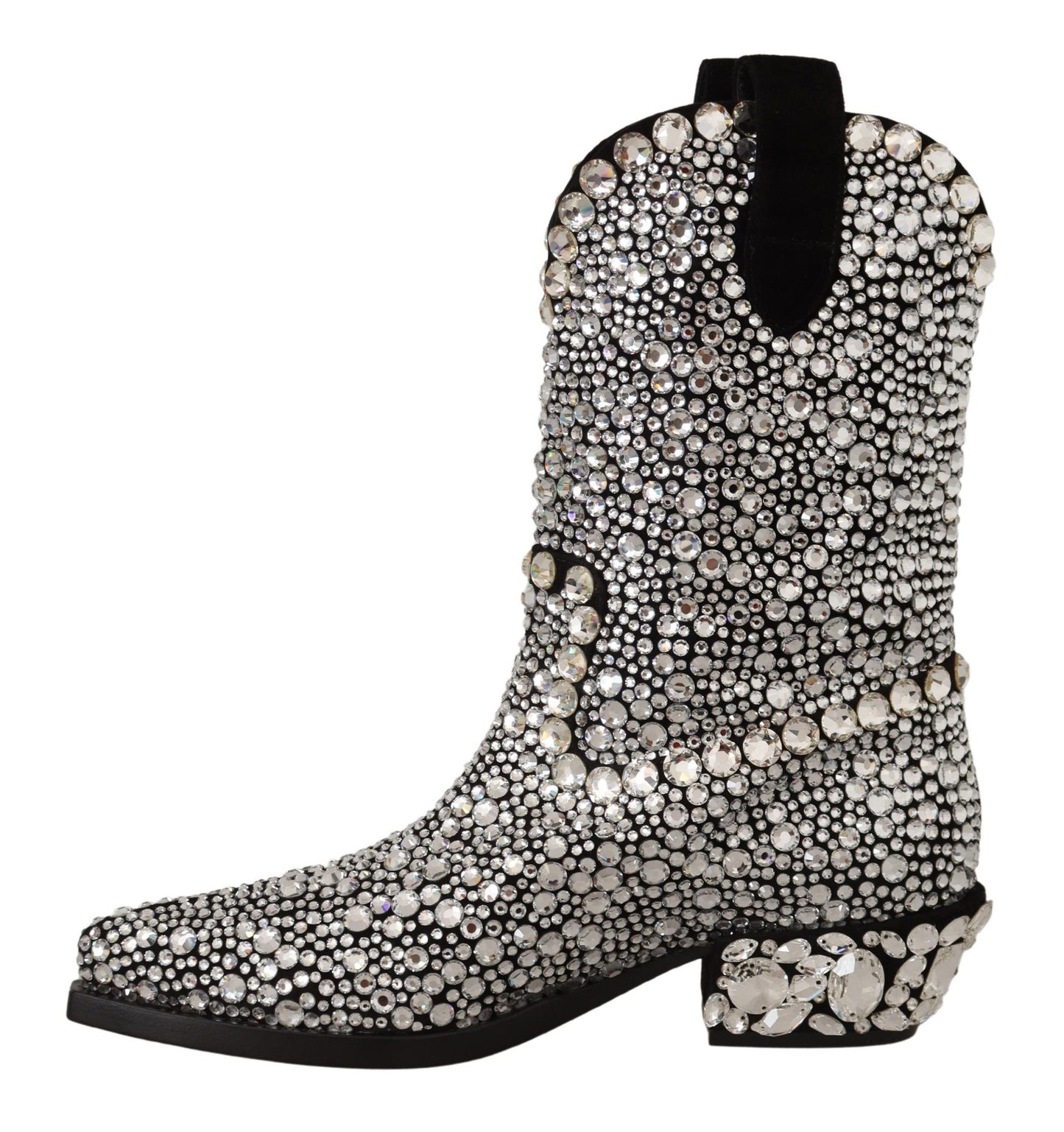 Dolce &amp; Gabbana Black Suede Rhinestone Crystal Cowgirl Boots