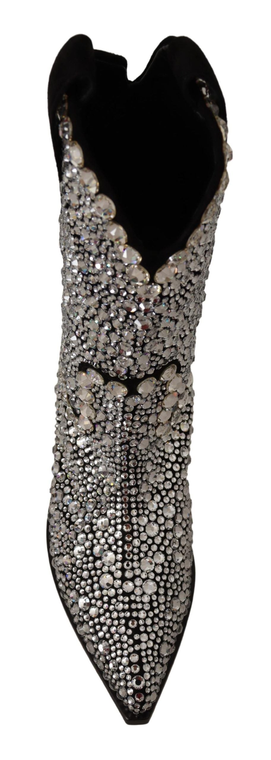 Dolce &amp; Gabbana Black Suede Rhinestone Crystal Cowgirl Boots