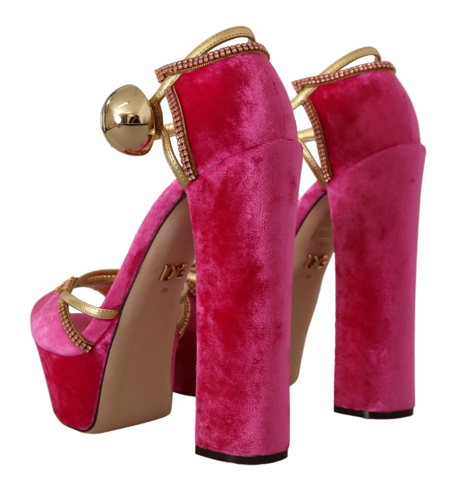Dolce &amp; Gabbana Rosa Samt Kristall Knöchelriemen Sandalen Schuhe