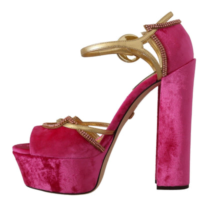 Dolce &amp; Gabbana Rosa Samt Kristall Knöchelriemen Sandalen Schuhe