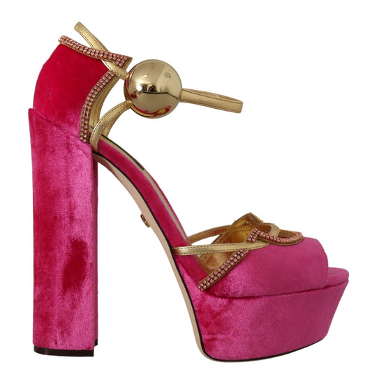 Dolce &amp; Gabbana Rosa Samt Kristall Knöchelriemen Sandalen Schuhe