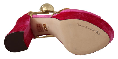 Dolce &amp; Gabbana Rosa Samt Kristall Knöchelriemen Sandalen Schuhe